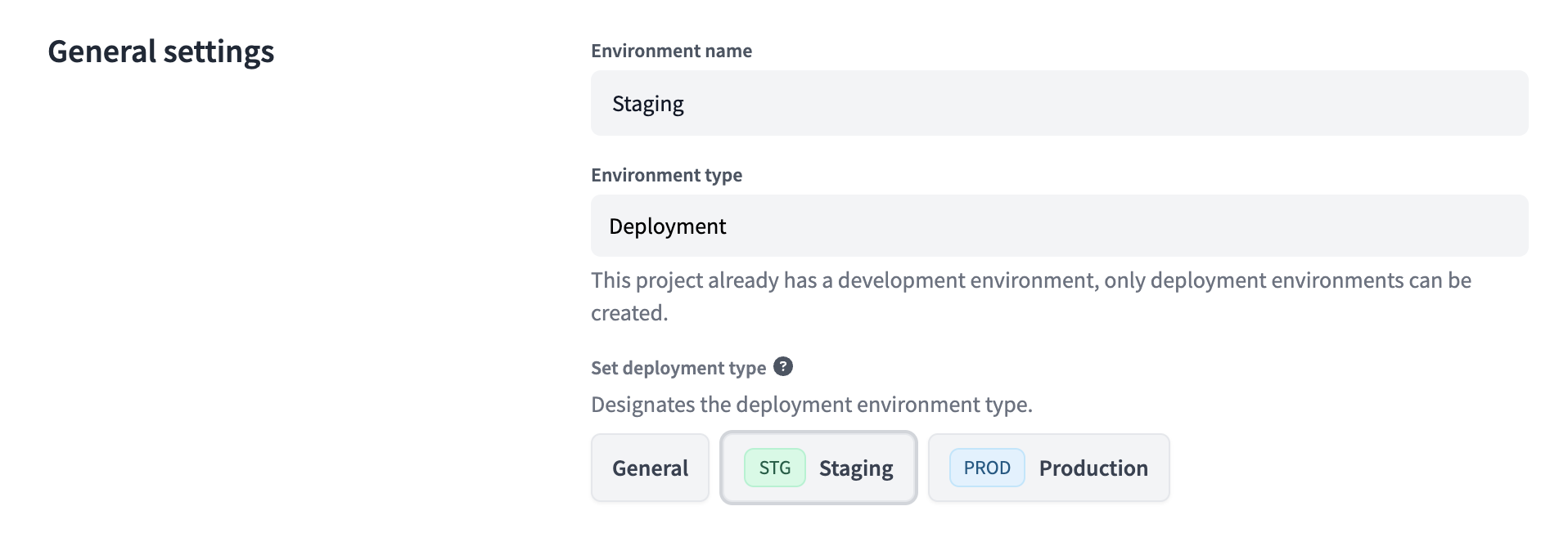 Setting an environment to staging type.